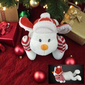 CRACKER BARREL -- Stuffed Dog, Musical, Wearing Ear Flap Hat, Red/White, In-Box